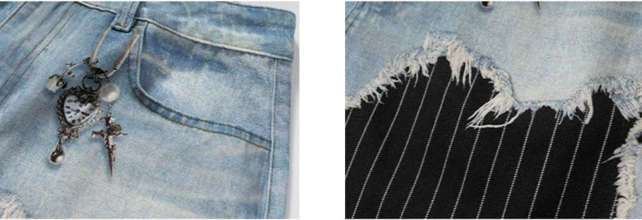 YADcrew Denim Stripe 3D Digital Print Shorts