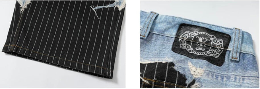 YADcrew Denim Stripe 3D Digital Print Shorts