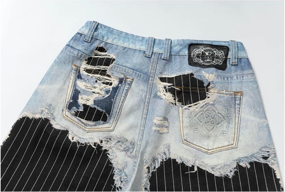 YADcrew Denim Stripe 3D Digital Print Shorts