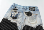 YADcrew Denim Stripe 3D Digital Print Shorts