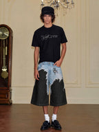 YADcrew Denim Stripe 3D Digital Print Shorts