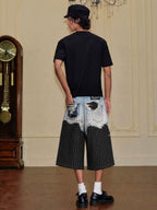 YADcrew Denim Stripe 3D Digital Print Shorts