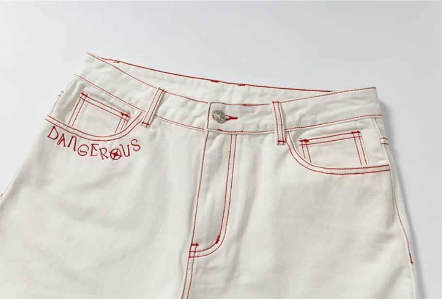 YADcrew Heart Shaped Pocket Slight Flare White Jeans