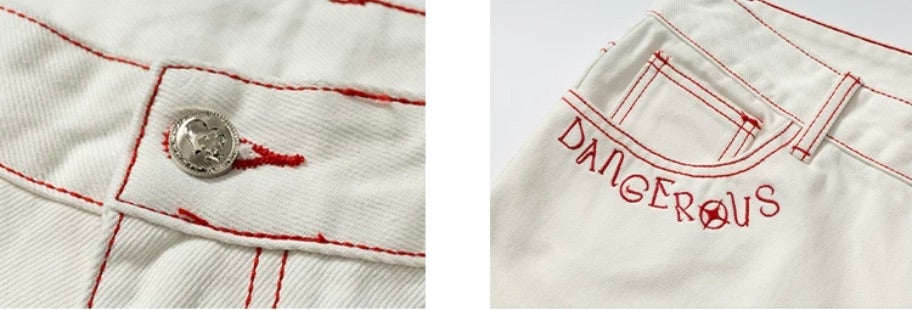 YADcrew Heart Shaped Pocket Slight Flare White Jeans