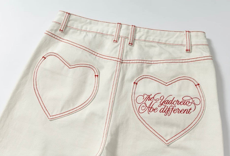 YADcrew Heart Shaped Pocket Slight Flare White Jeans