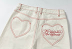 YADcrew Heart Shaped Pocket Slight Flare White Jeans