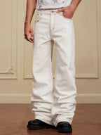 YADcrew Heart Shaped Pocket Slight Flare White Jeans