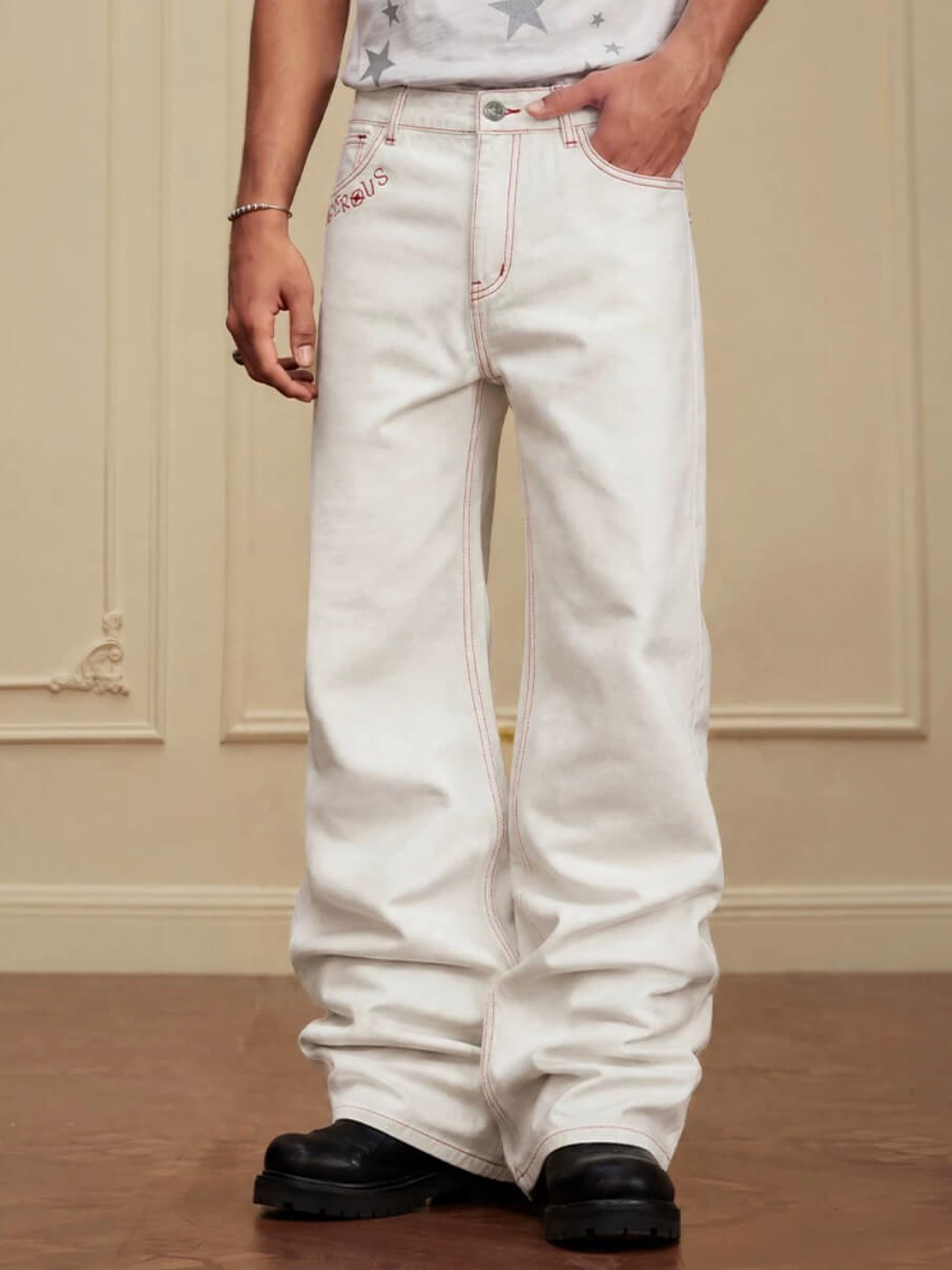 YADcrew Heart Shaped Pocket Slight Flare White Jeans