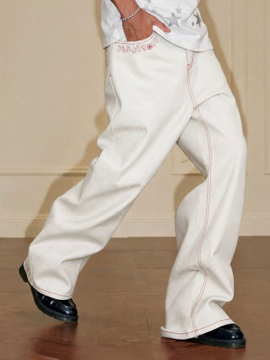 YADcrew Heart Shaped Pocket Slight Flare White Jeans