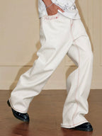 YADcrew Heart Shaped Pocket Slight Flare White Jeans