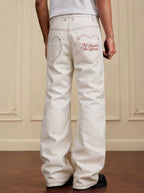YADcrew Heart Shaped Pocket Slight Flare White Jeans