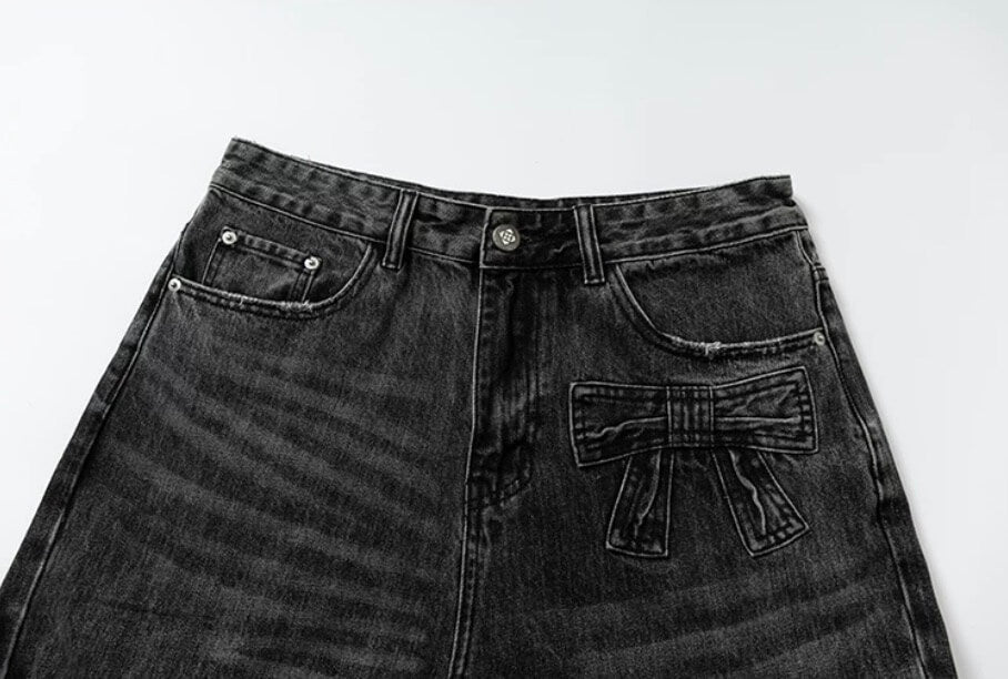 YADcrew Ribbon Patch Distressed Vintage Flared Jeans