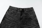 YADcrew Ribbon Patch Distressed Vintage Flared Jeans