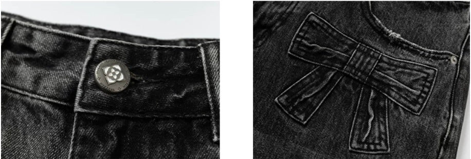YADcrew Ribbon Patch Distressed Vintage Flared Jeans