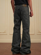 YADcrew Ribbon Patch Distressed Vintage Flared Jeans