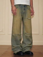 YADcrew Baroque Embroidered Distressed Wash Slight Flare Jeans