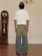 YADcrew Baroque Embroidered Distressed Wash Slight Flare Jeans