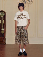 YADcrew Leopard Digital Print All Over Rhinestone Baggy Shorts