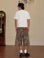 YADcrew Leopard Digital Print All Over Rhinestone Baggy Shorts