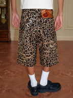 YADcrew Leopard Digital Print All Over Rhinestone Baggy Shorts