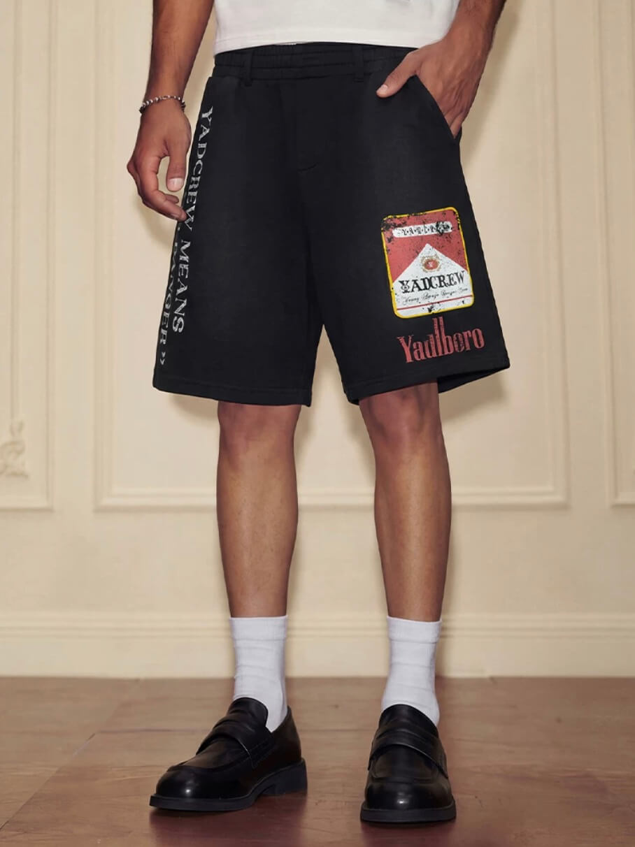 YADcrew Parody Print Washed Sweat Shorts