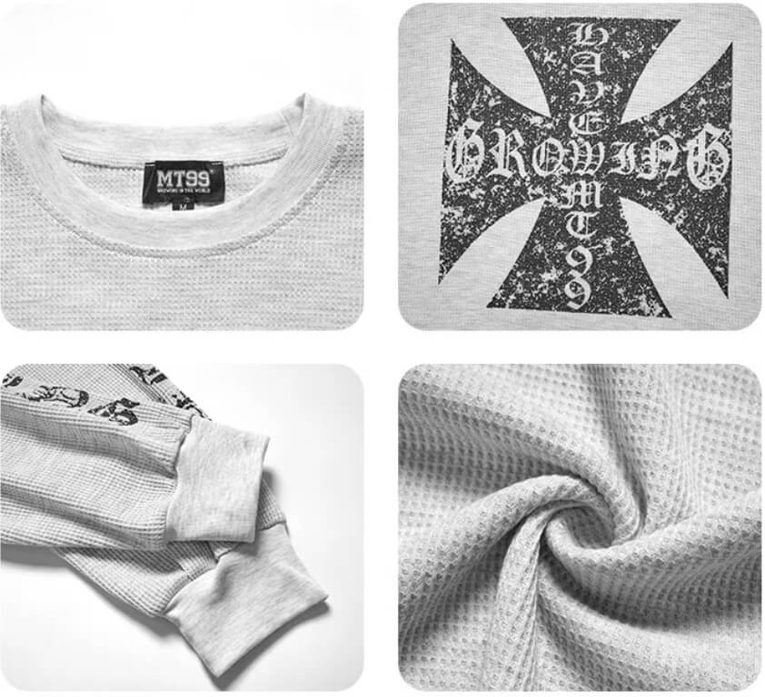 F3F Select Vintage Cross Print Waffle Long Sleeve Tee