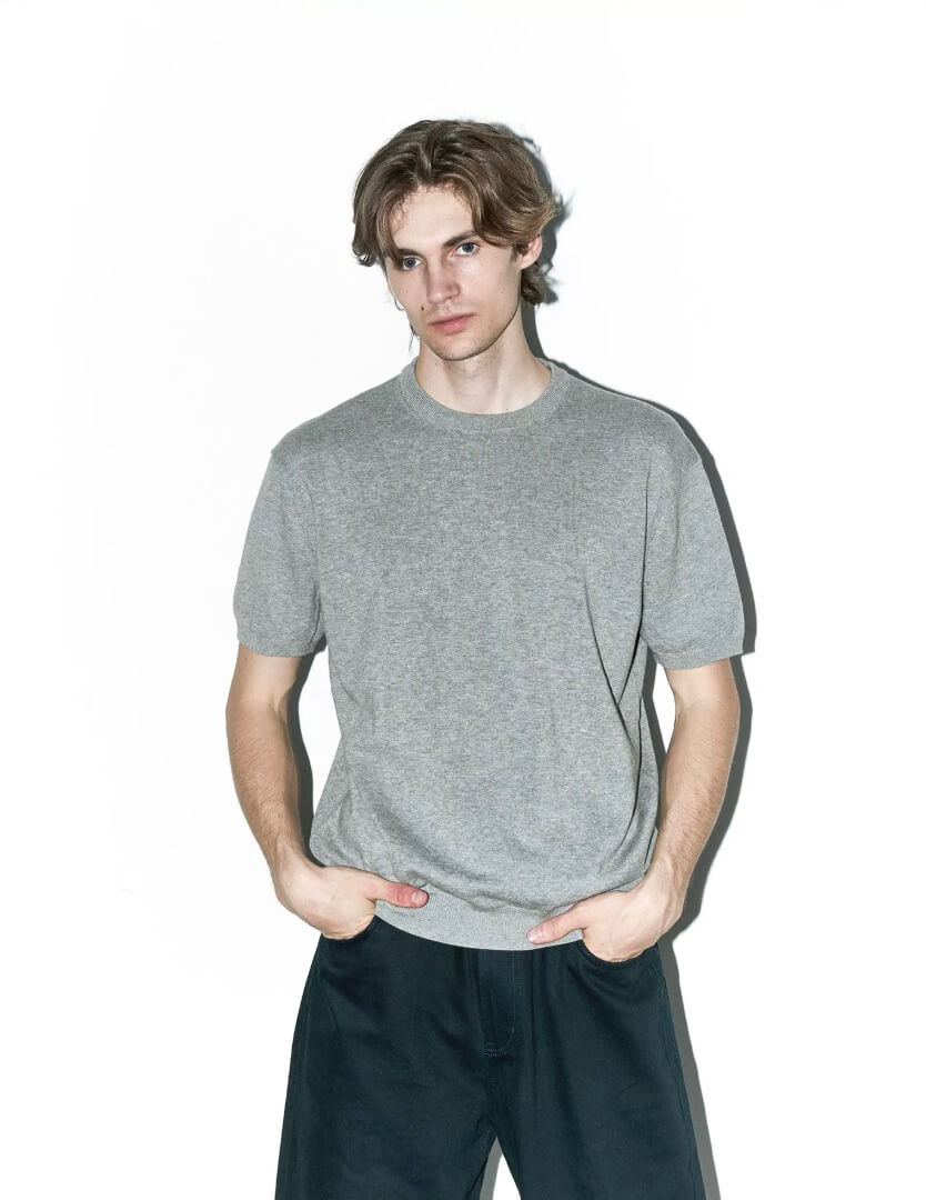 LIBERAFIT Cotton Knit Ribbed Trim Short Sleeve Tee