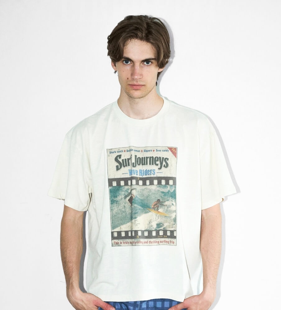 LIBERAFIT Vintage Washed Surfing Print Short Sleeve Tee