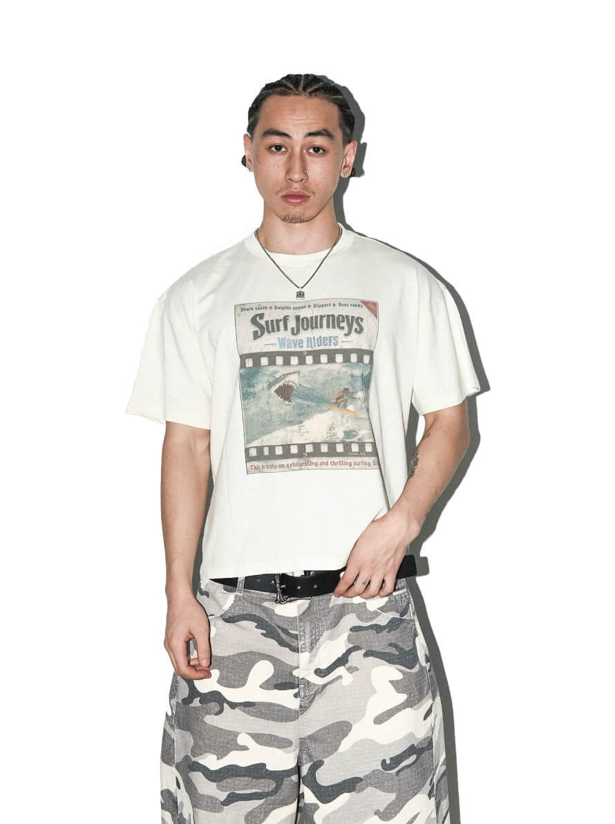 LIBERAFIT Vintage Washed Surfing Print Short Sleeve Tee