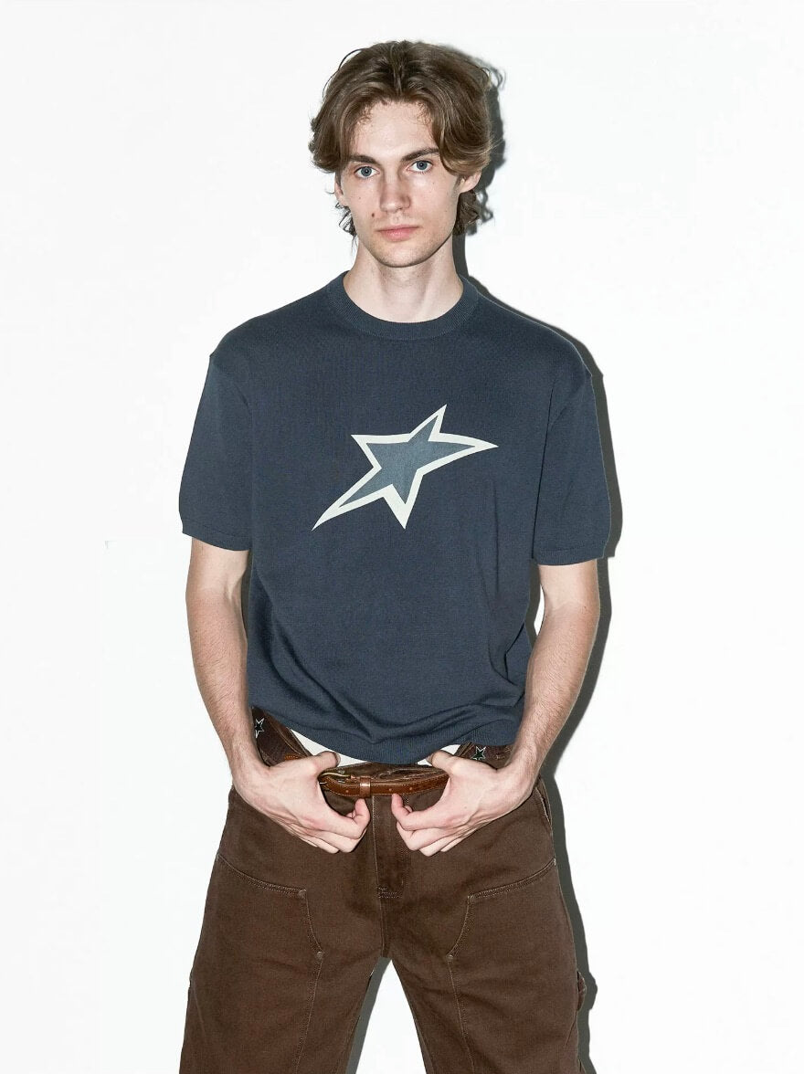LIBERAFIT Star Cowboy Print Cotton Knit Ribbed Trim Short Sleeve Tee