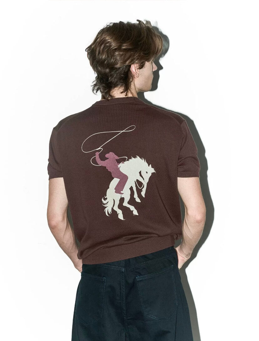 LIBERAFIT Star Cowboy Print Cotton Knit Ribbed Trim Short Sleeve Tee