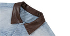 1807 Chain Stitch Embroidered Striped Washed Denim Jacket