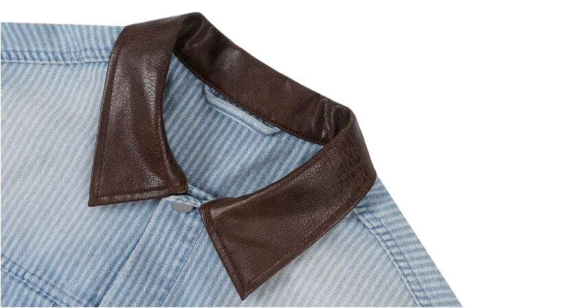 1807 Chain Stitch Embroidered Striped Washed Denim Jacket