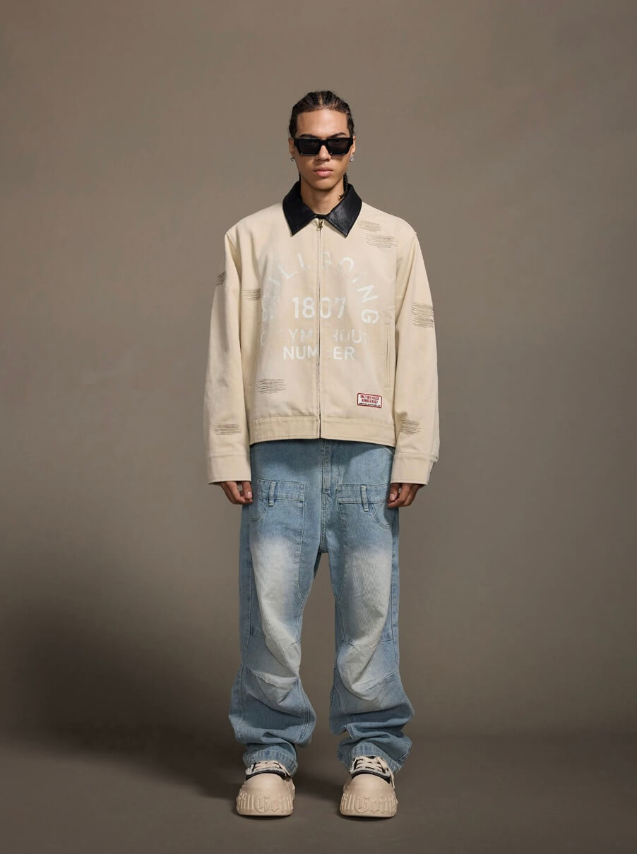 1807 Stitch Embroidered Leather Collar Detroit Jacket