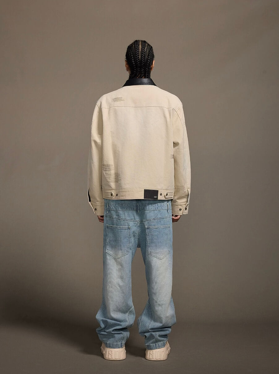 1807 Stitch Embroidered Leather Collar Detroit Jacket