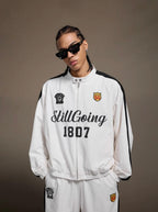 1807 Logo Print and Patch Sports Track Jacket
