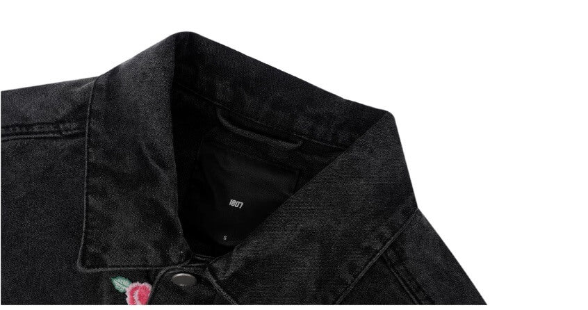 1807 All Over Floral Embroidered Washed Denim Jacket