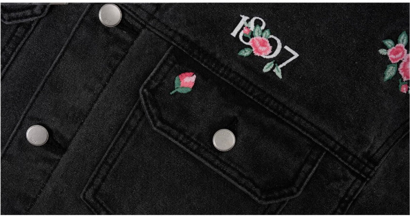 1807 All Over Floral Embroidered Washed Denim Jacket