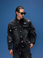 1807 All Over Floral Embroidered Washed Denim Jacket