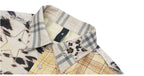 1807 Patchwork Print Plaid Rhinestone Long Sleeve Shirt