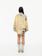1807 Patchwork Print Plaid Rhinestone Long Sleeve Shirt