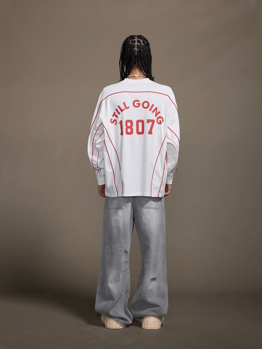 1807 Patchwork Print V Neck Long Sleeve Hockey Jersey