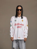1807 Patchwork Print V Neck Long Sleeve Hockey Jersey