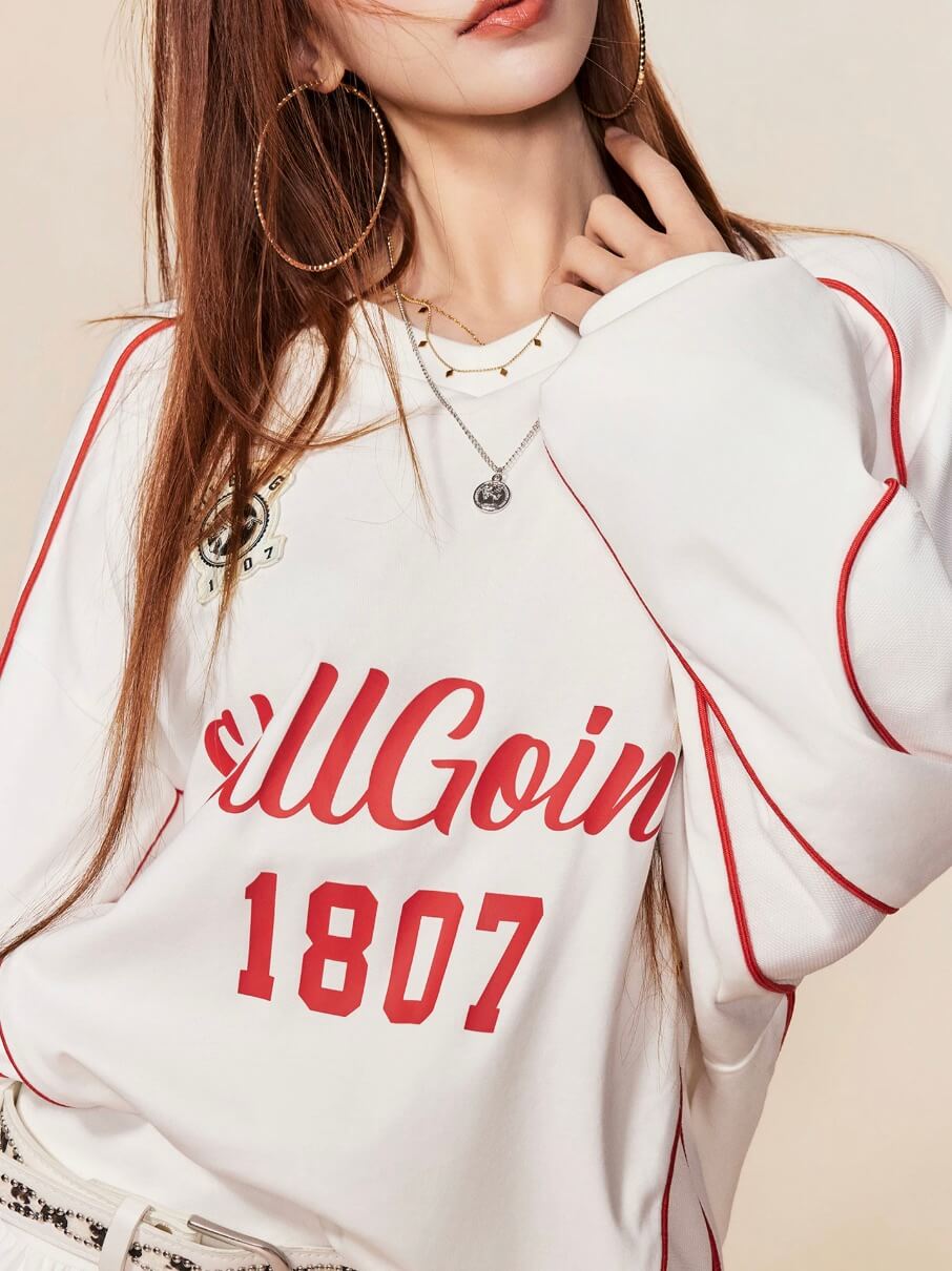 1807 Patchwork Print V Neck Long Sleeve Hockey Jersey