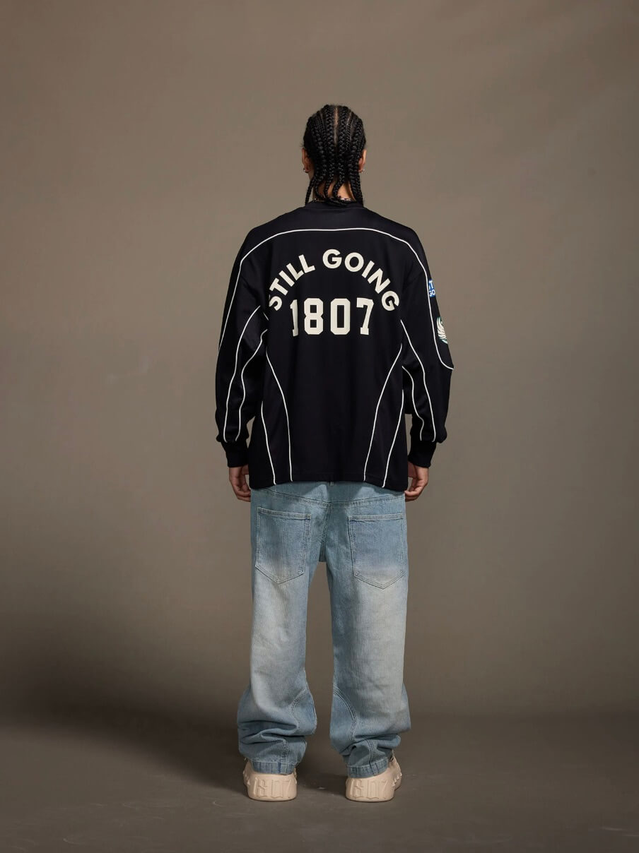 1807 Patchwork Print V Neck Long Sleeve Hockey Jersey