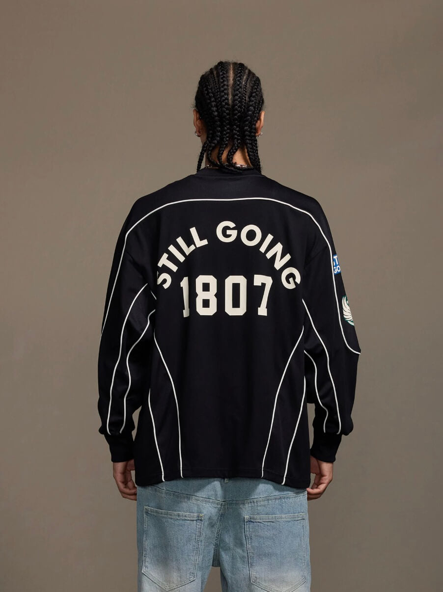 1807 Patchwork Print V Neck Long Sleeve Hockey Jersey