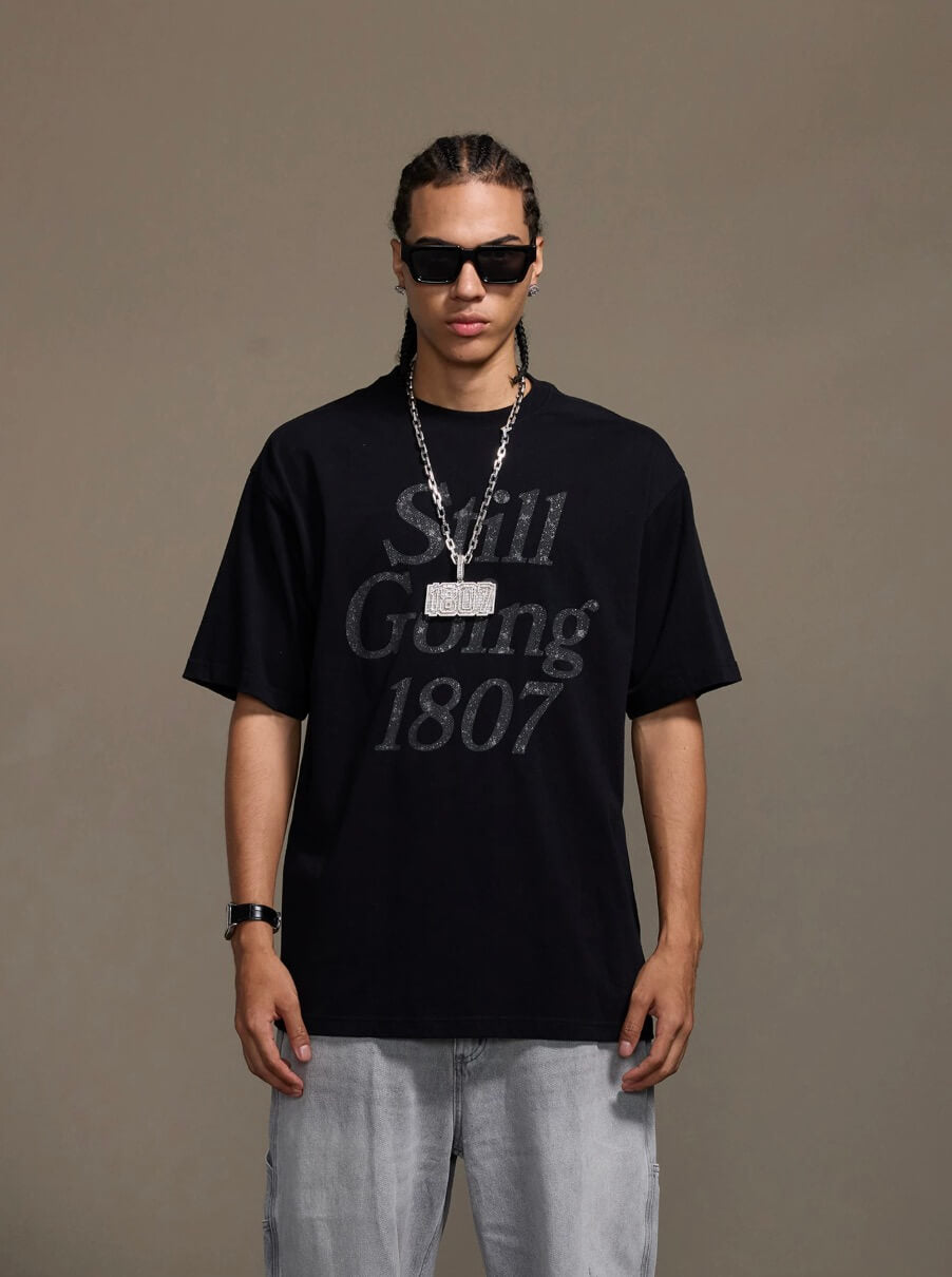 1807 Still Going Glitter Print Short Sleeve Tee