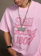 1807 Still Going Print Rhinestone Short Sleeve Tee