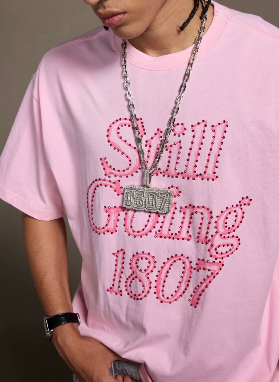 1807 Still Going Print Rhinestone Short Sleeve Tee