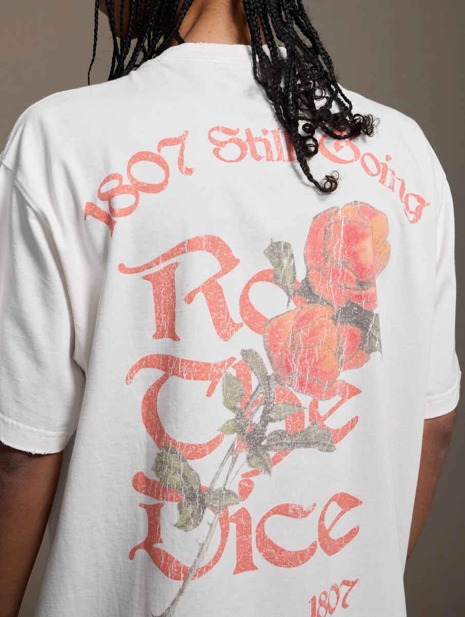 1807 Vintage Print Washed Distressed Short Sleeve Tee